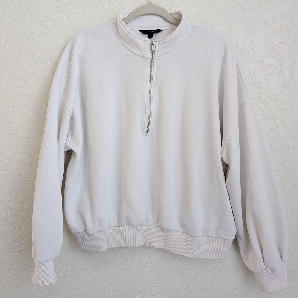 Banana Republic White Quarter-Zip Pullover